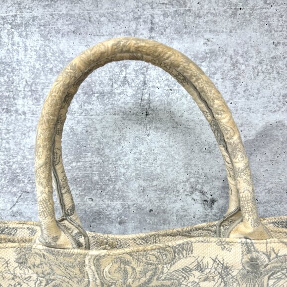 Christian Dior Medium Book Tote Toile de Jouy Beige Gray Canvas Bag - Picture 11 of 16